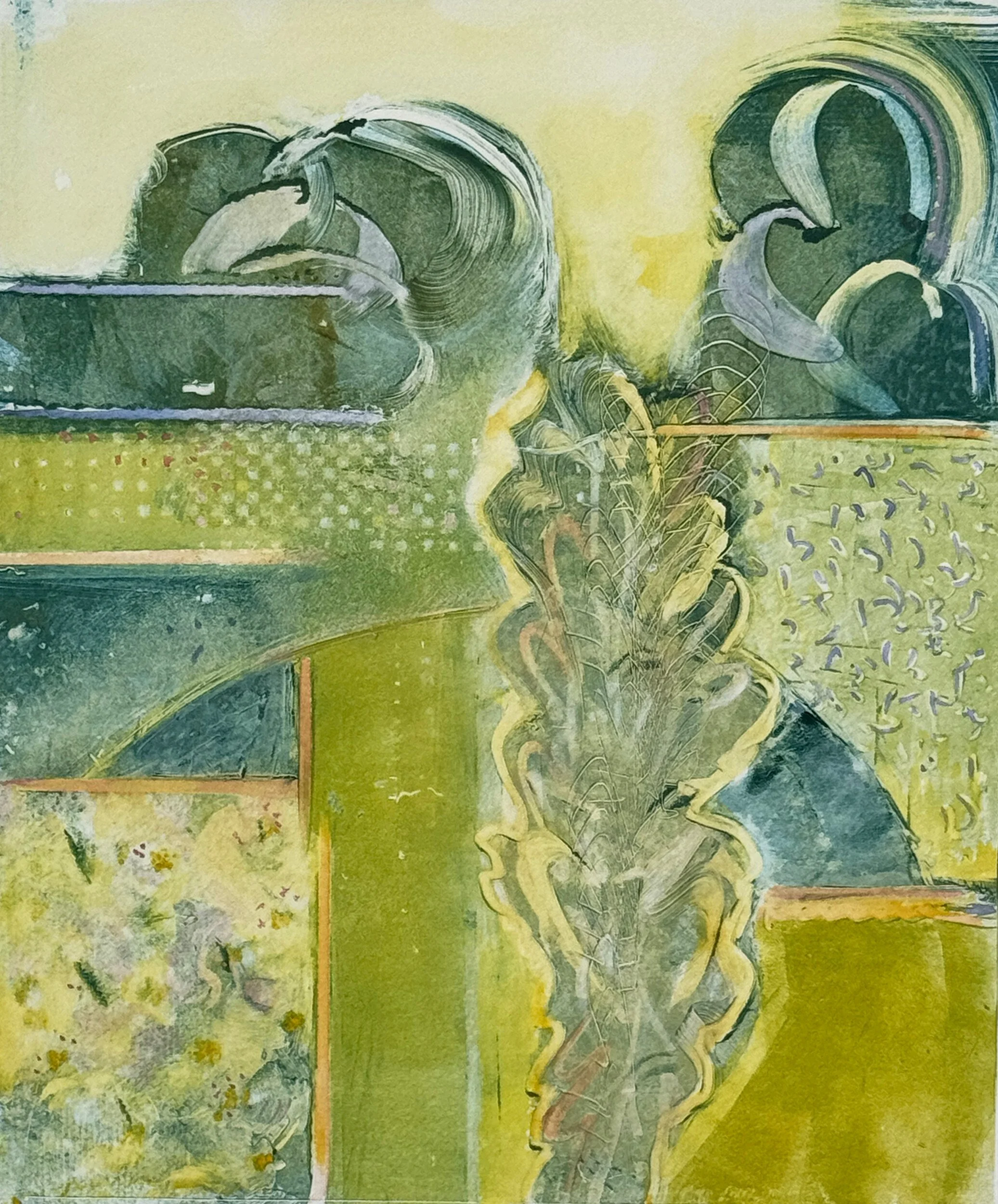 Yellow Cypress, ink and acrylic on paper