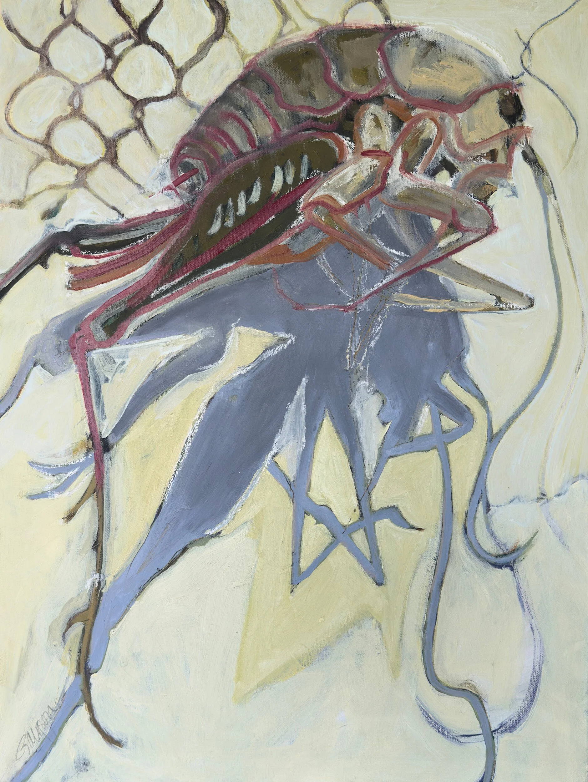 Red Cicada, acrylic on canvas