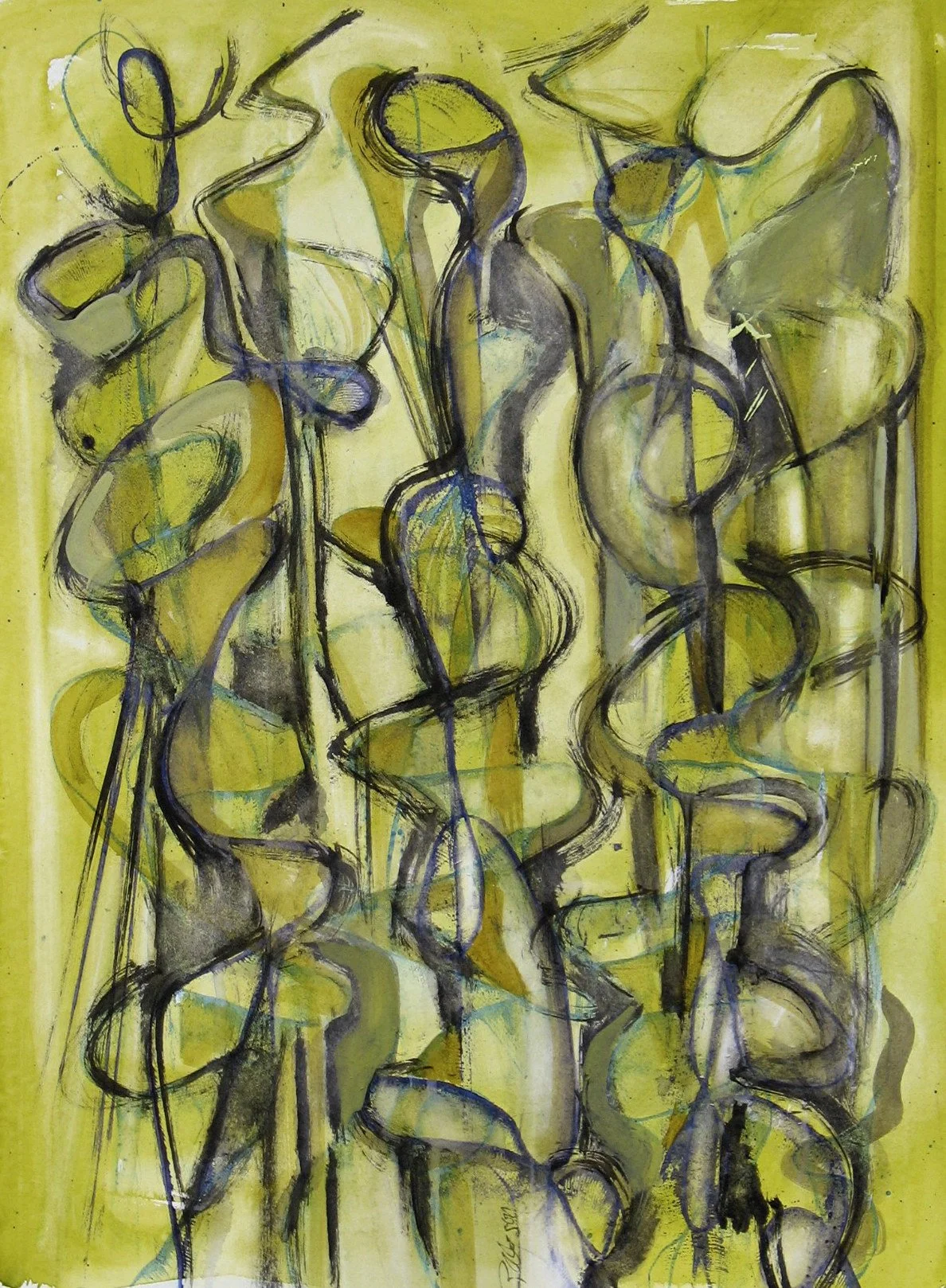 Lemongrass Strings, acrylic on paper, 30 x 22 in