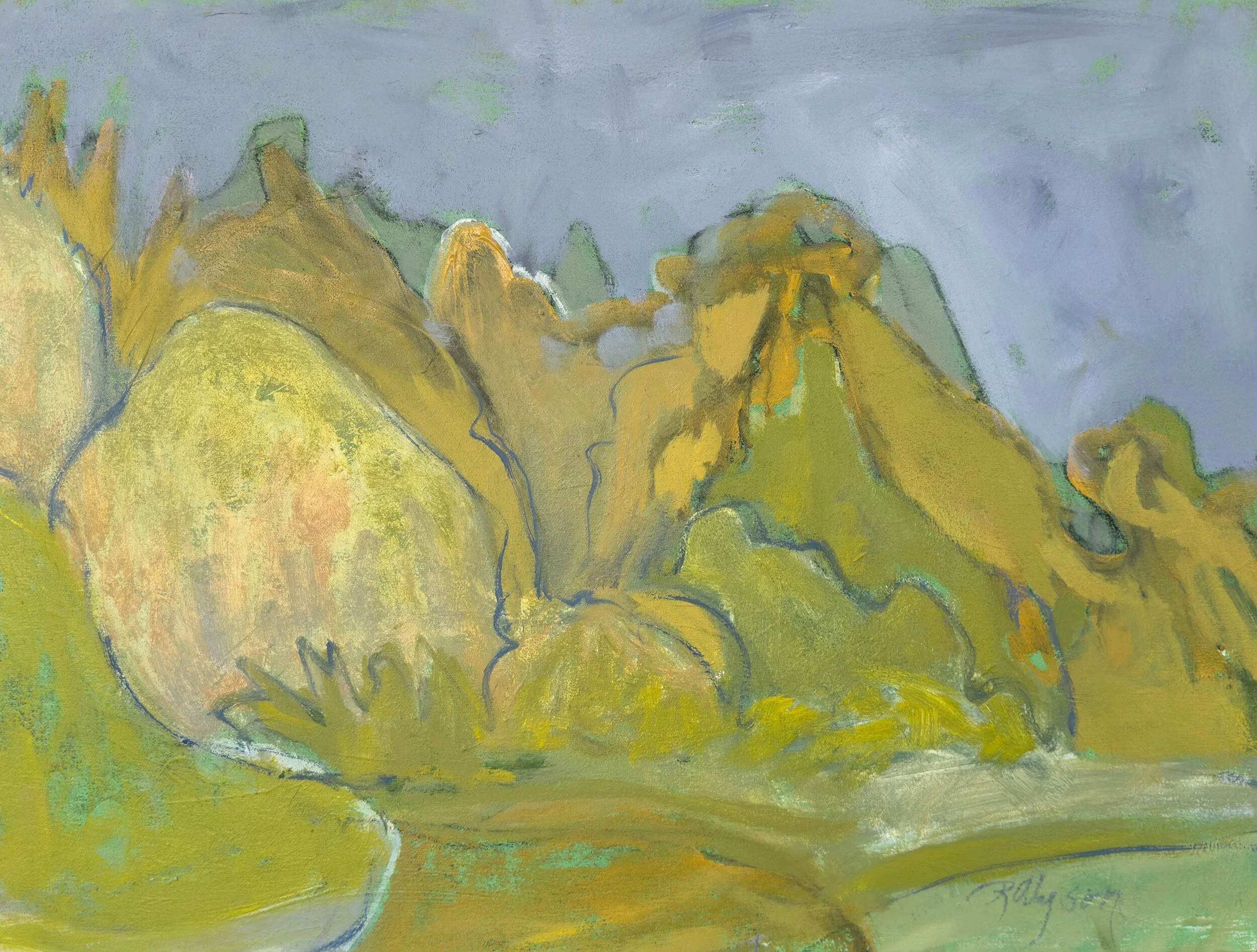 Yellow Landscape, acrylic and pastel on canvas