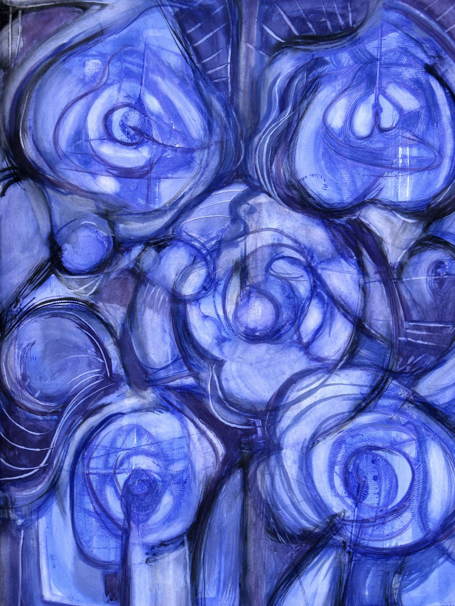 Blue Shallots, monoprint, 30 x 22 in