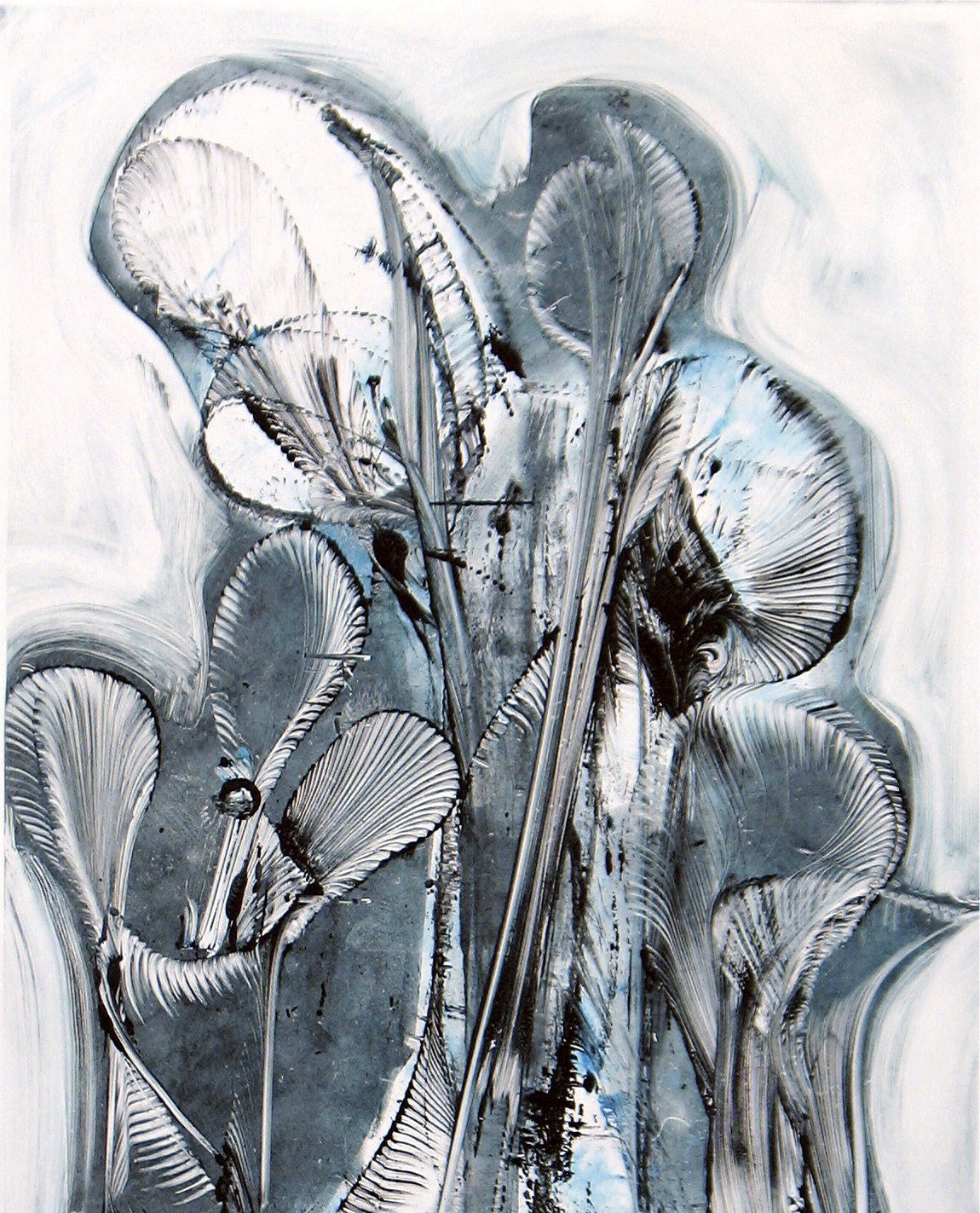 Winter Strings, monoprint, 22 x 15 in