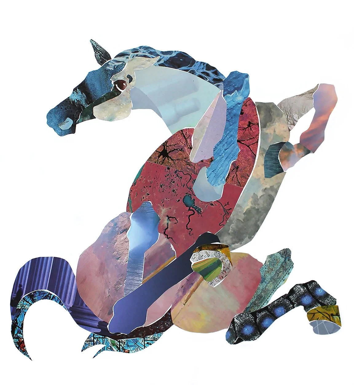 Blue Horse II, cut paper, 23 x 25 in