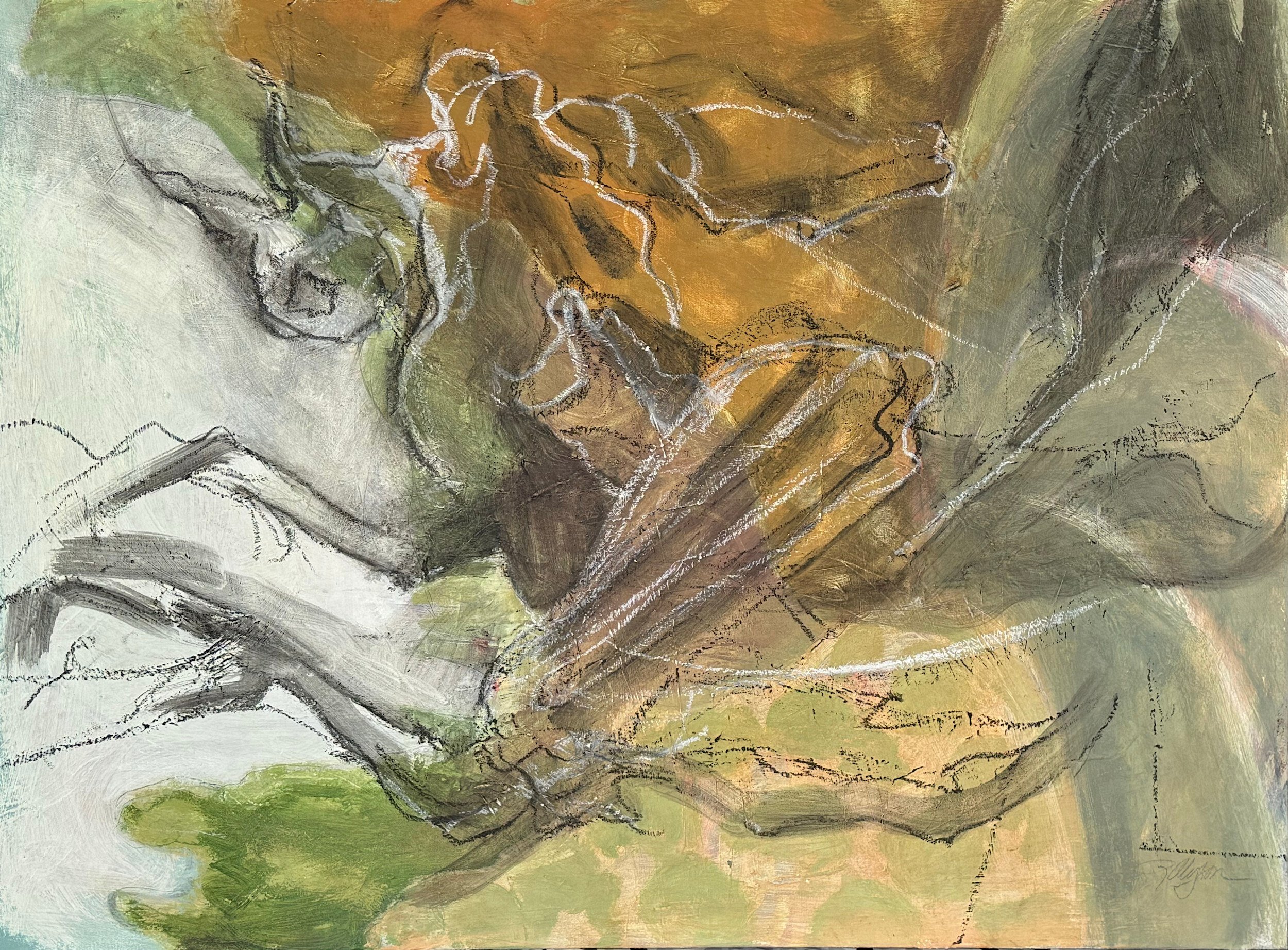 Bird Skeleton, acrylic and pastel on canvas