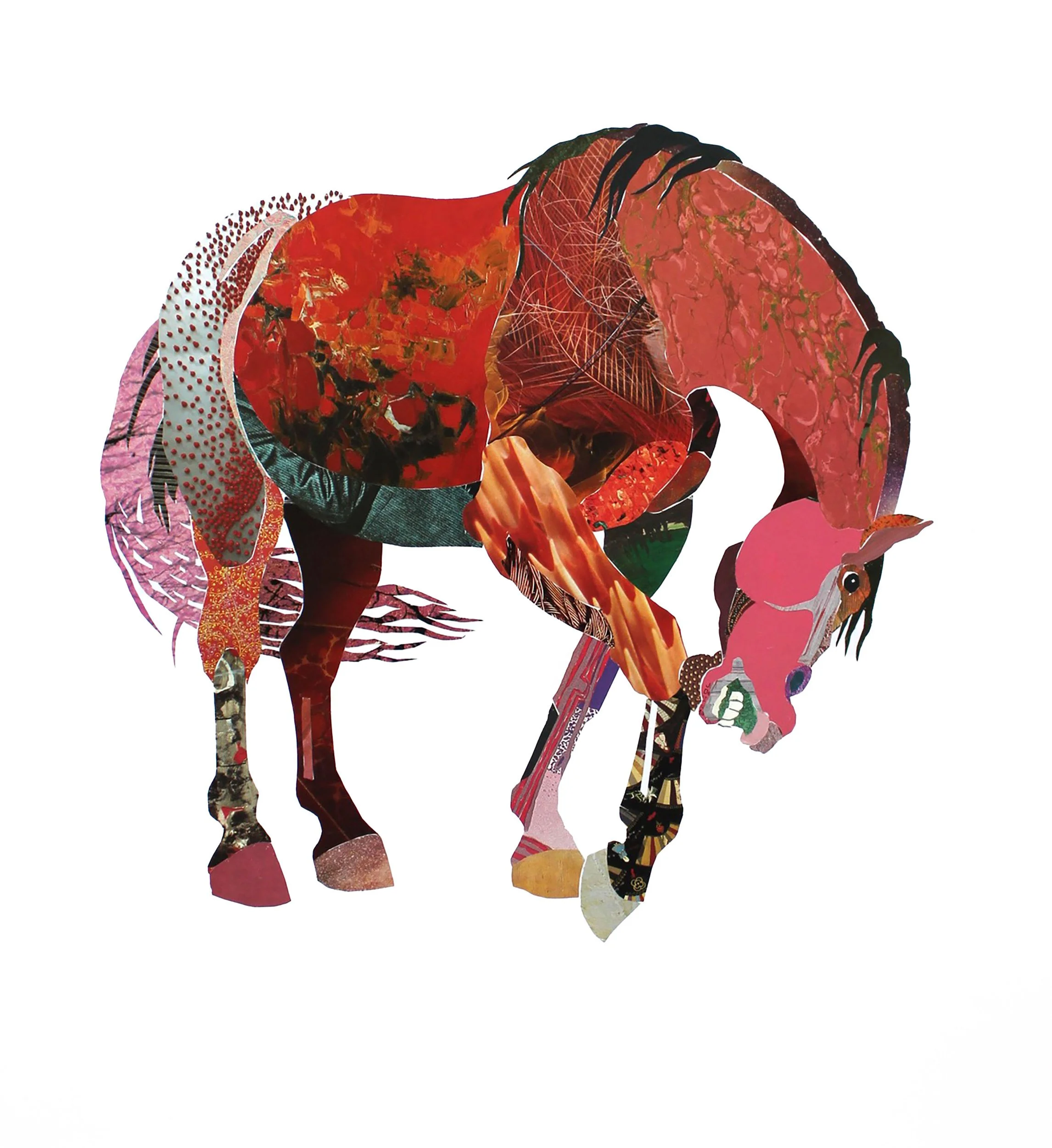 Red Horse, cut paper, 25 x 23 in, Sold