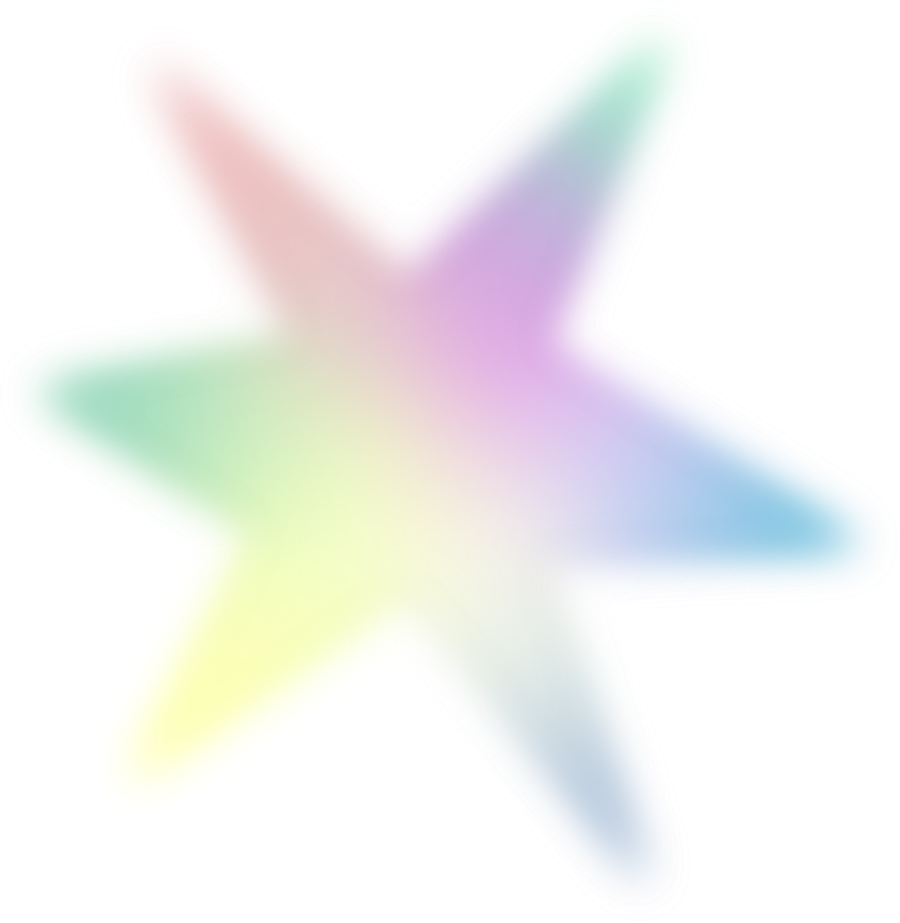 Estrella de color pastel con contorno brillante sobre fondo negro.