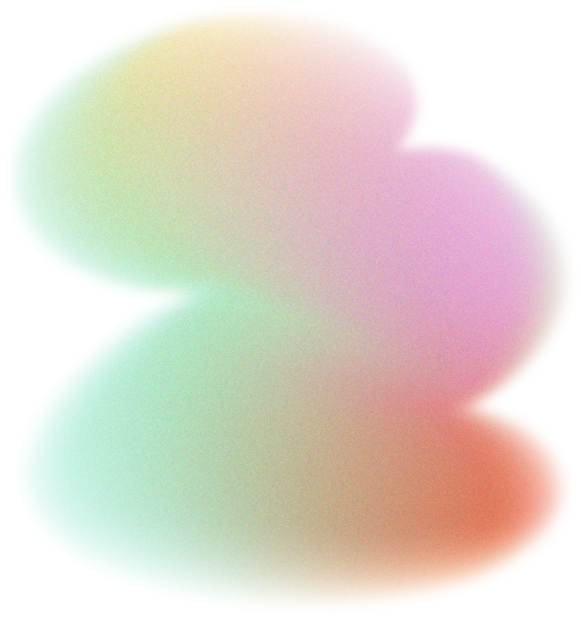 Forma de nube con un degradado de colores pastel y bordes resplandecientes, en un fondo con esquinas de diferentes colores.