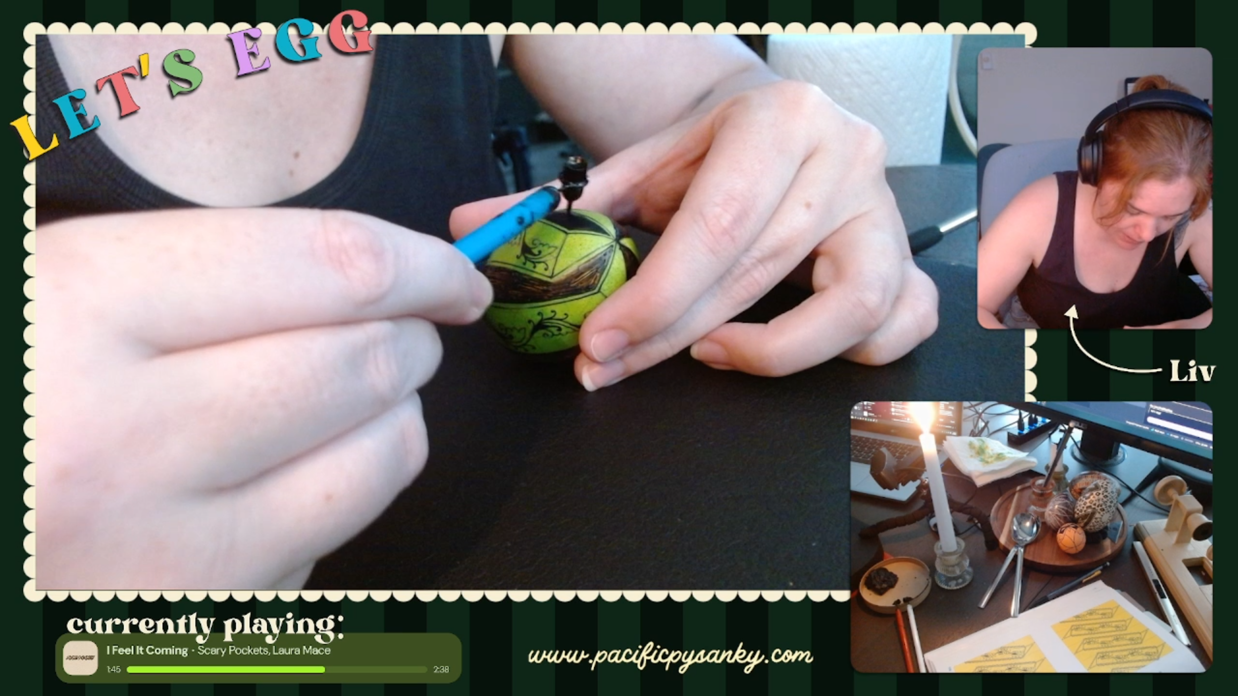 screenshot of liv making pysanky on a twitch stream