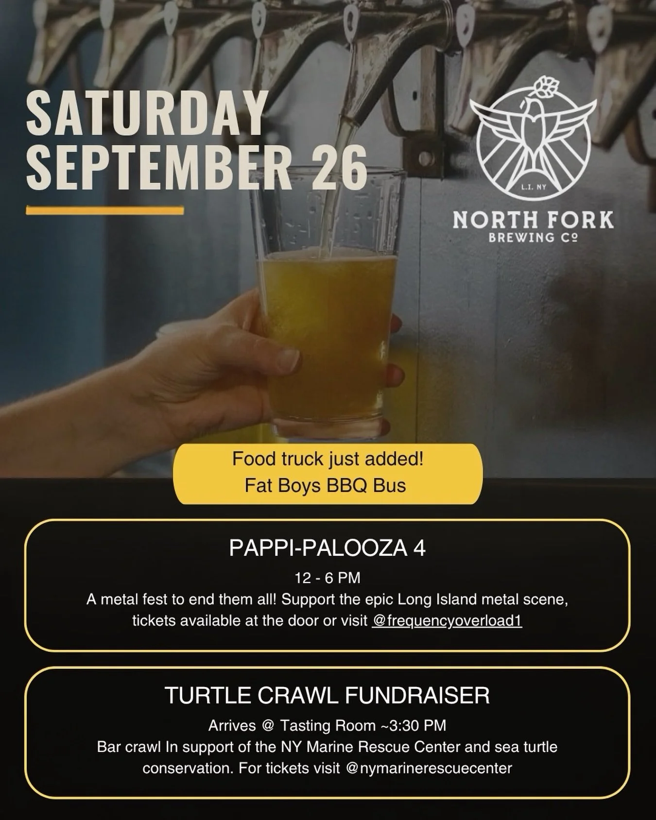 Saturday&rsquo;s forecast got you down? We&rsquo;ve got you covered ☂️

🤘 Pappi-Palooza &mdash; Six bands, one day, all metal. Visit @frecencyoberload1 for tickets.

🐢 Turtle Crawl Fundraiser &mdash; We&rsquo;re proud to be a stop on the crawl bene
