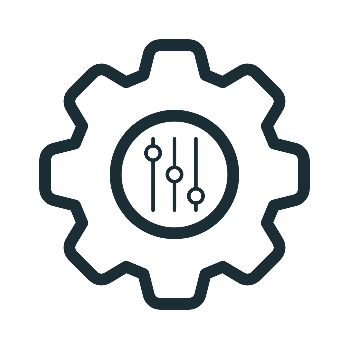 Gear icon with sliders indicating settings or adjustments.
