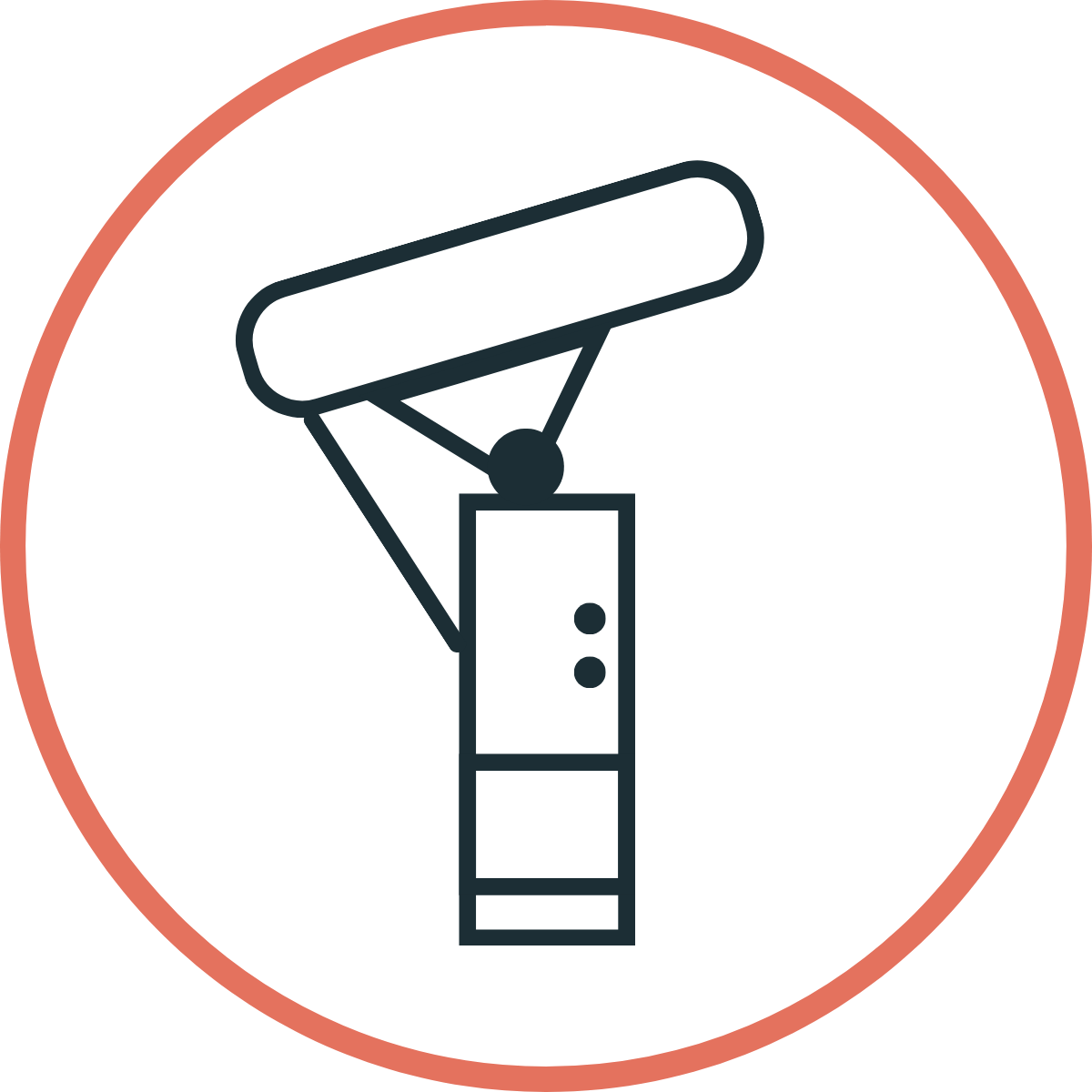 Icon of an aircraft with a support cable attached, empty circle border.