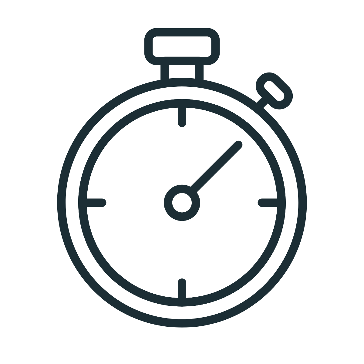 Line drawing of a timer or stopwatch showing a slightly over one-minute elapsed time.