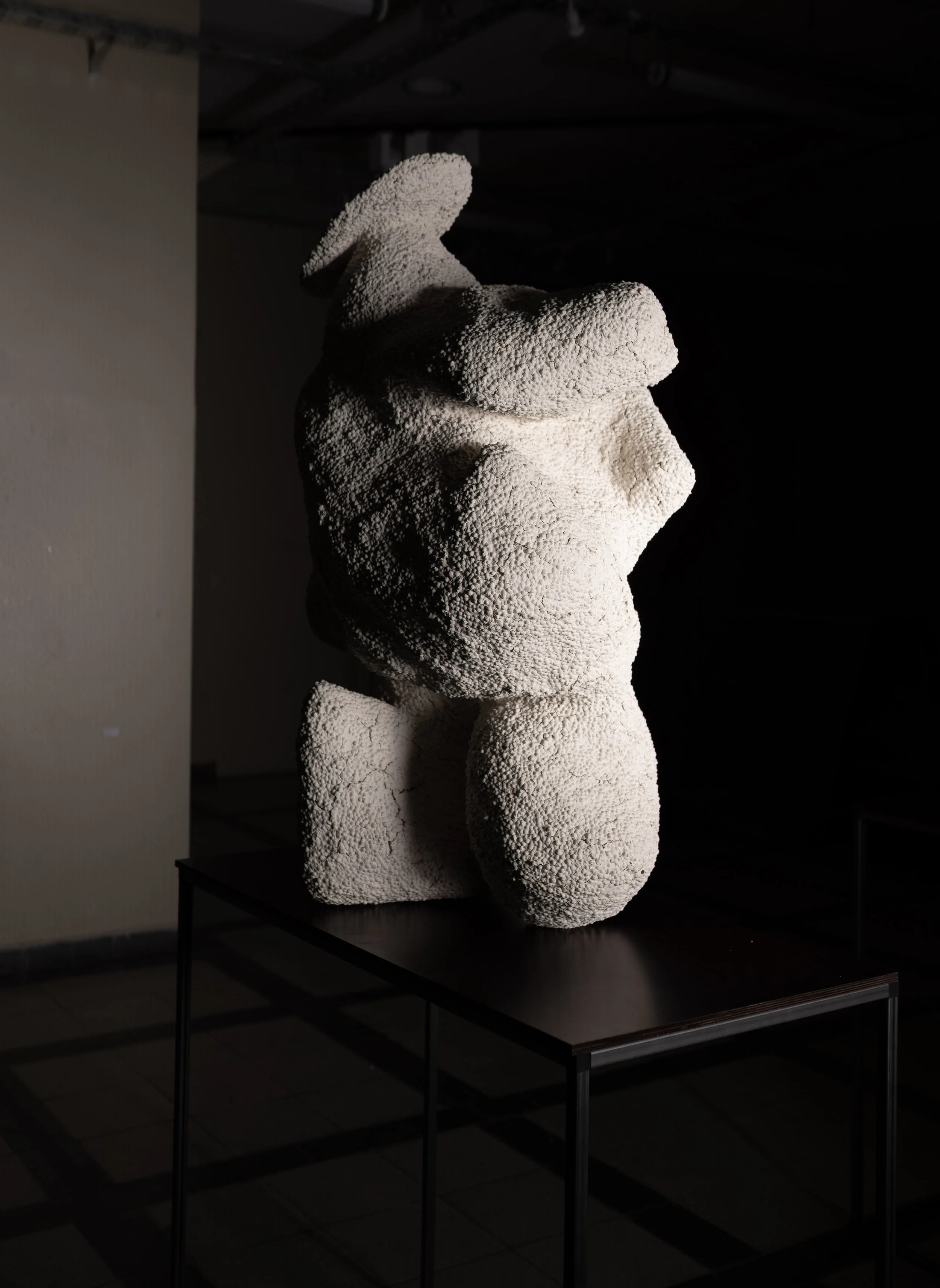 infection II, wire, papier-mâché, paint, expanded clay pellets, 123x70x70 cm, 2021