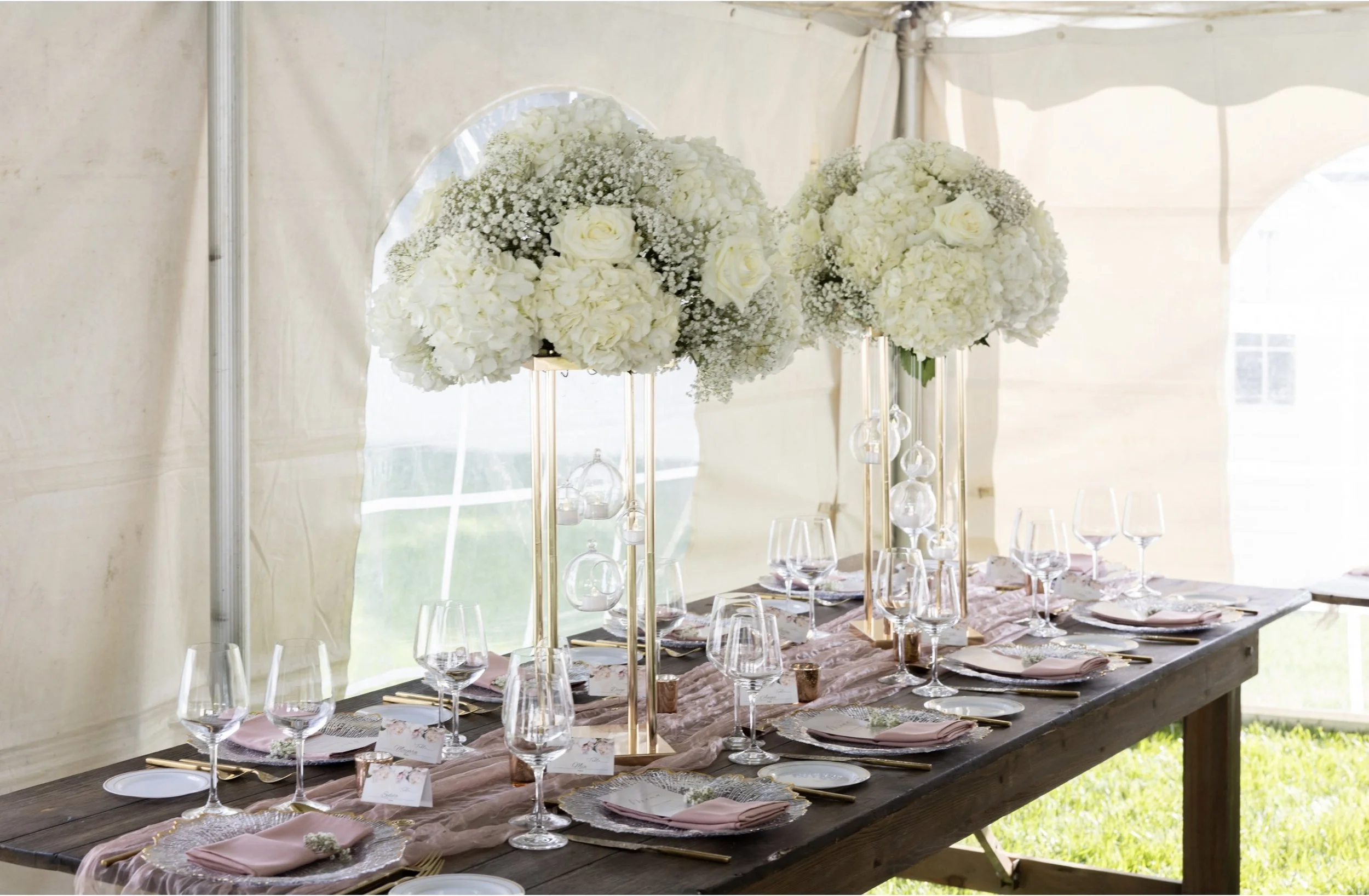 white hydrangeas on a table