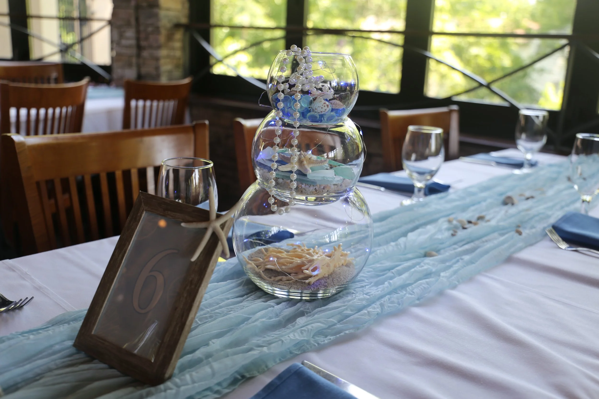 coastal themed table decor and number