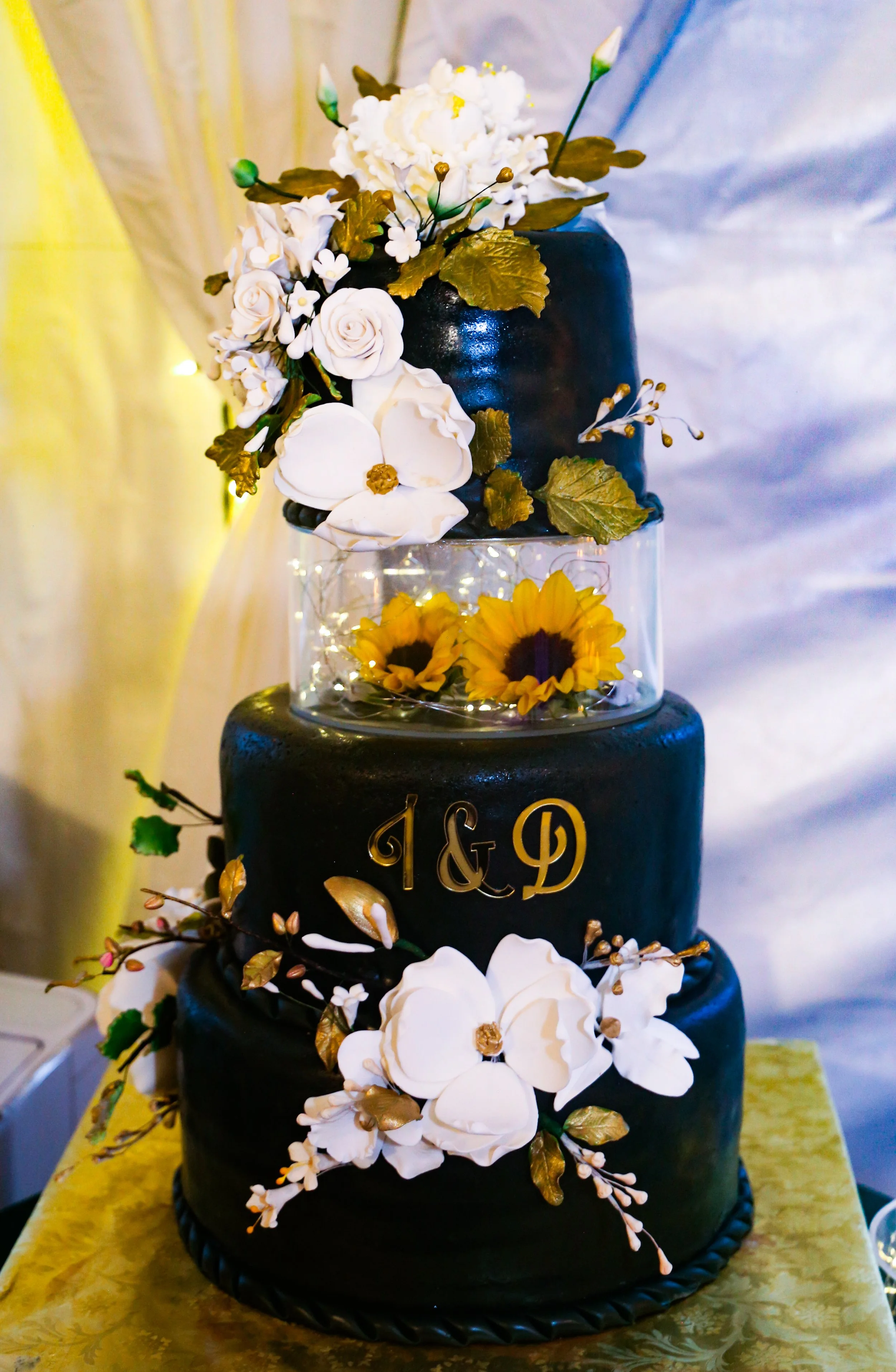 black and yellow wedding cake.JPG