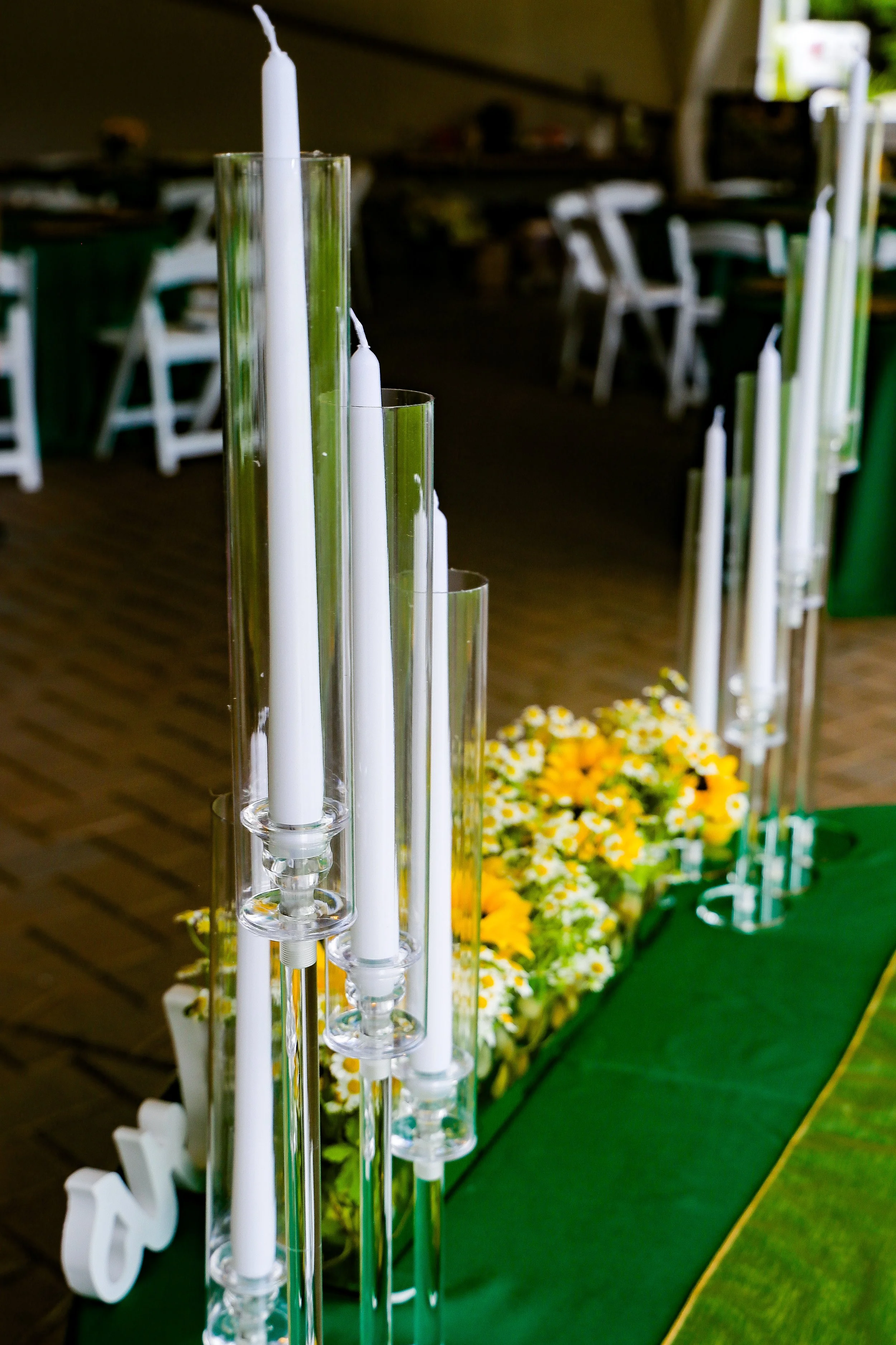 sunflower centerpiece with candles.JPG
