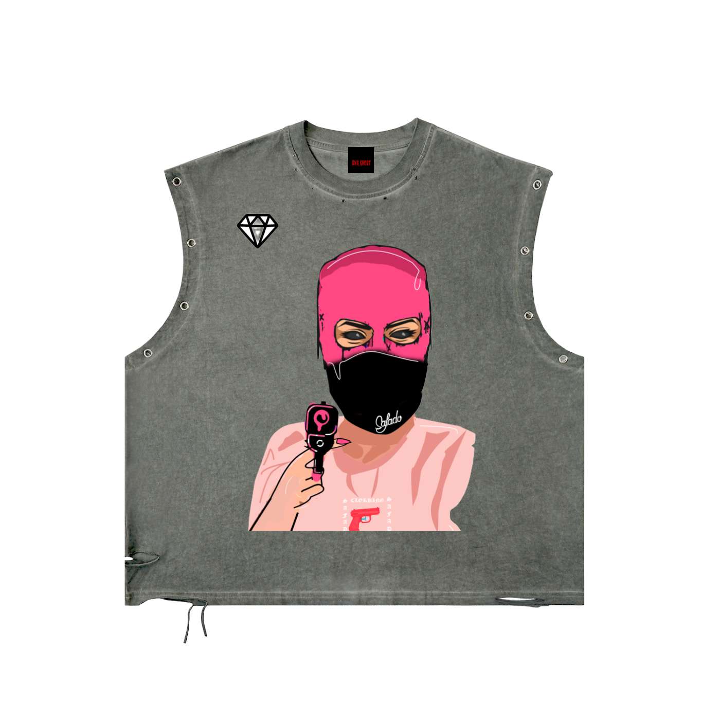Distressed Grommet Eyelet Skii mask Tank Top