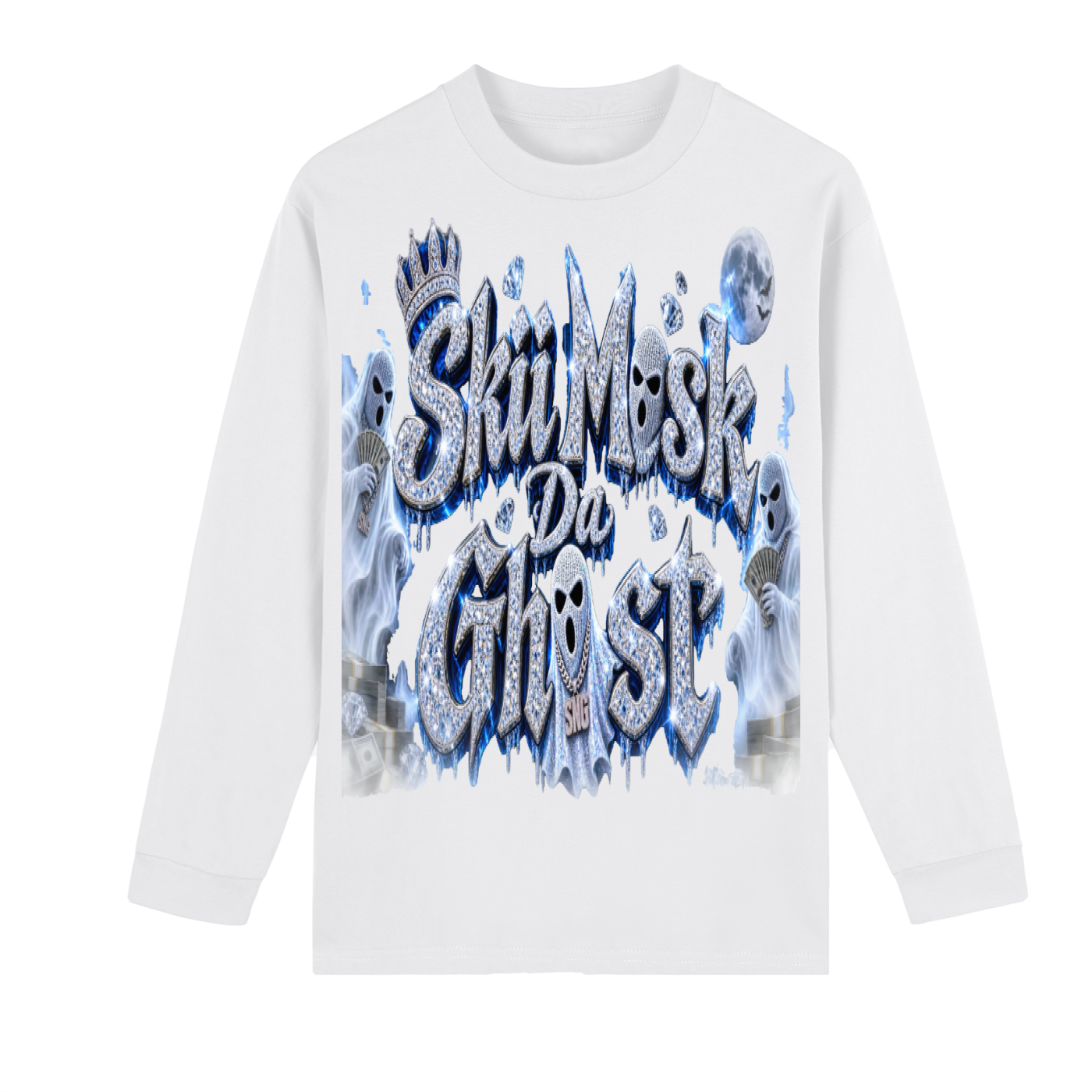 unisex Limited Edition Crew Neck Drop Shoulder Skii Mask Da Ghost Long Sleeve Shirt