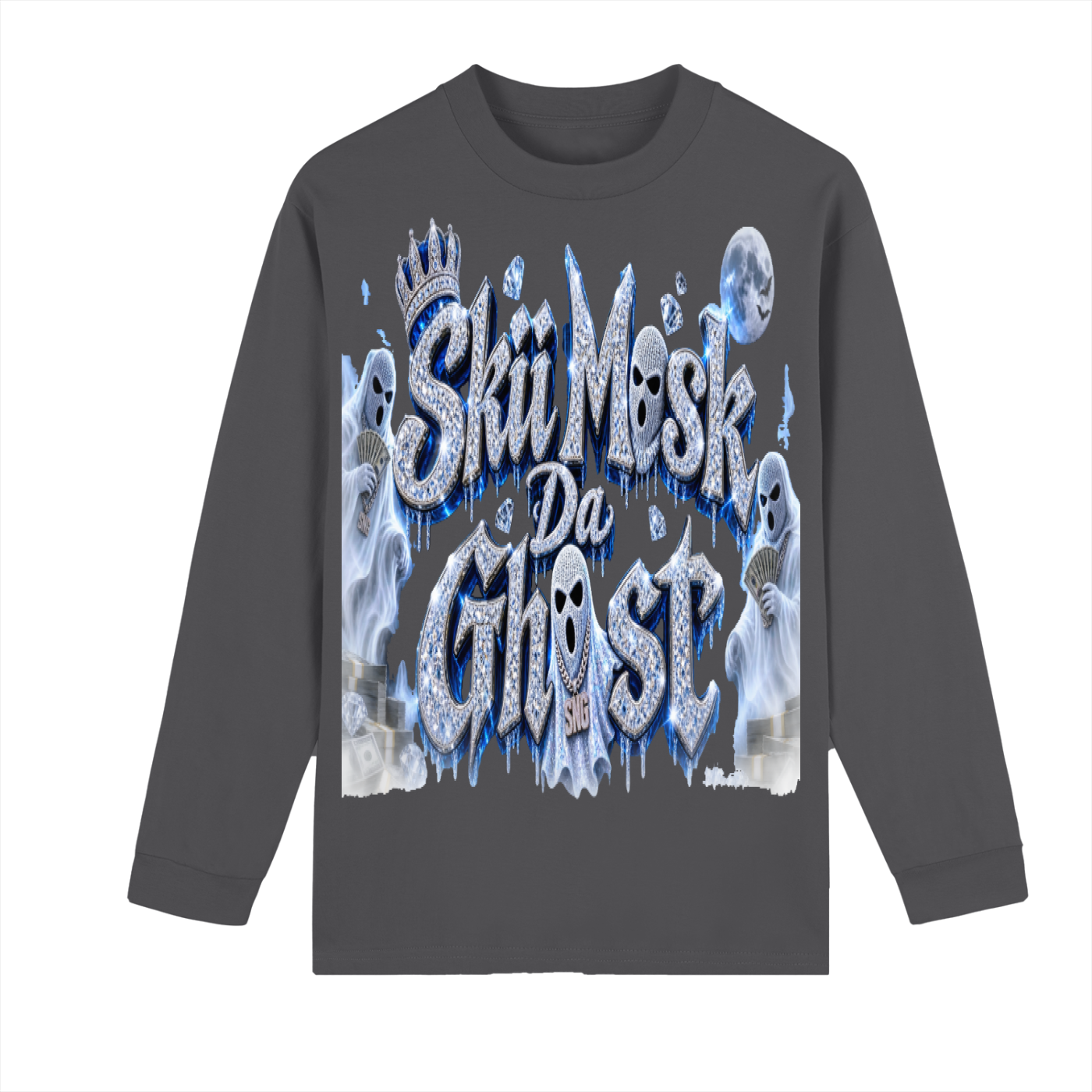 unisex Limited Edition Crew Neck Drop Shoulder Skii Mask Da Ghost Long Sleeve Shirt