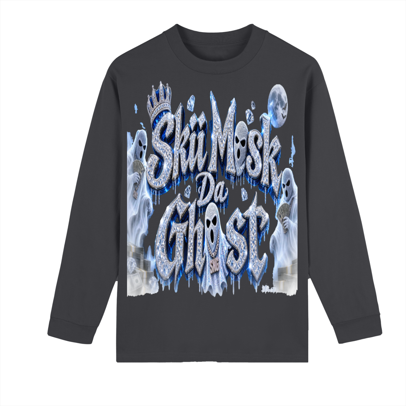 unisex Limited Edition Crew Neck Drop Shoulder Skii Mask Da Ghost Long Sleeve Shirt