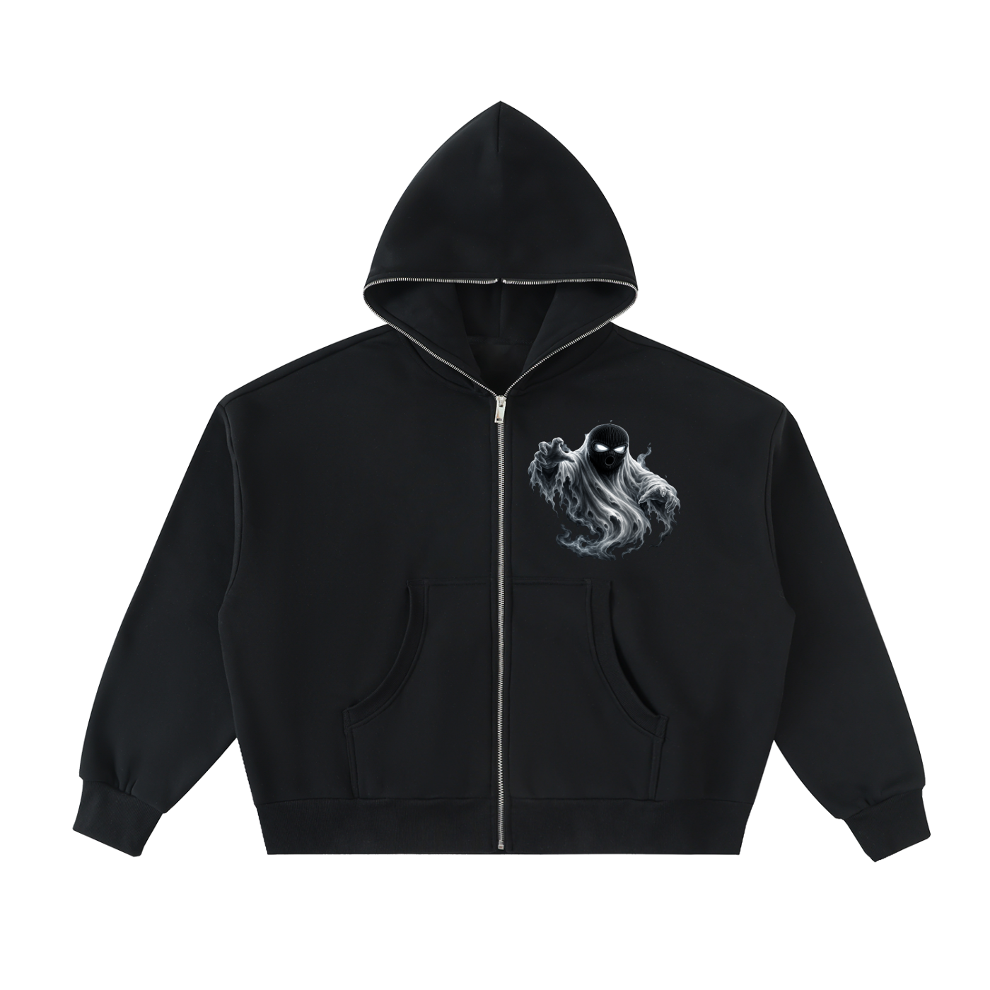Fleeced Full-Zip Boxy Halloween Skii Mask Da Ghost Hoodie