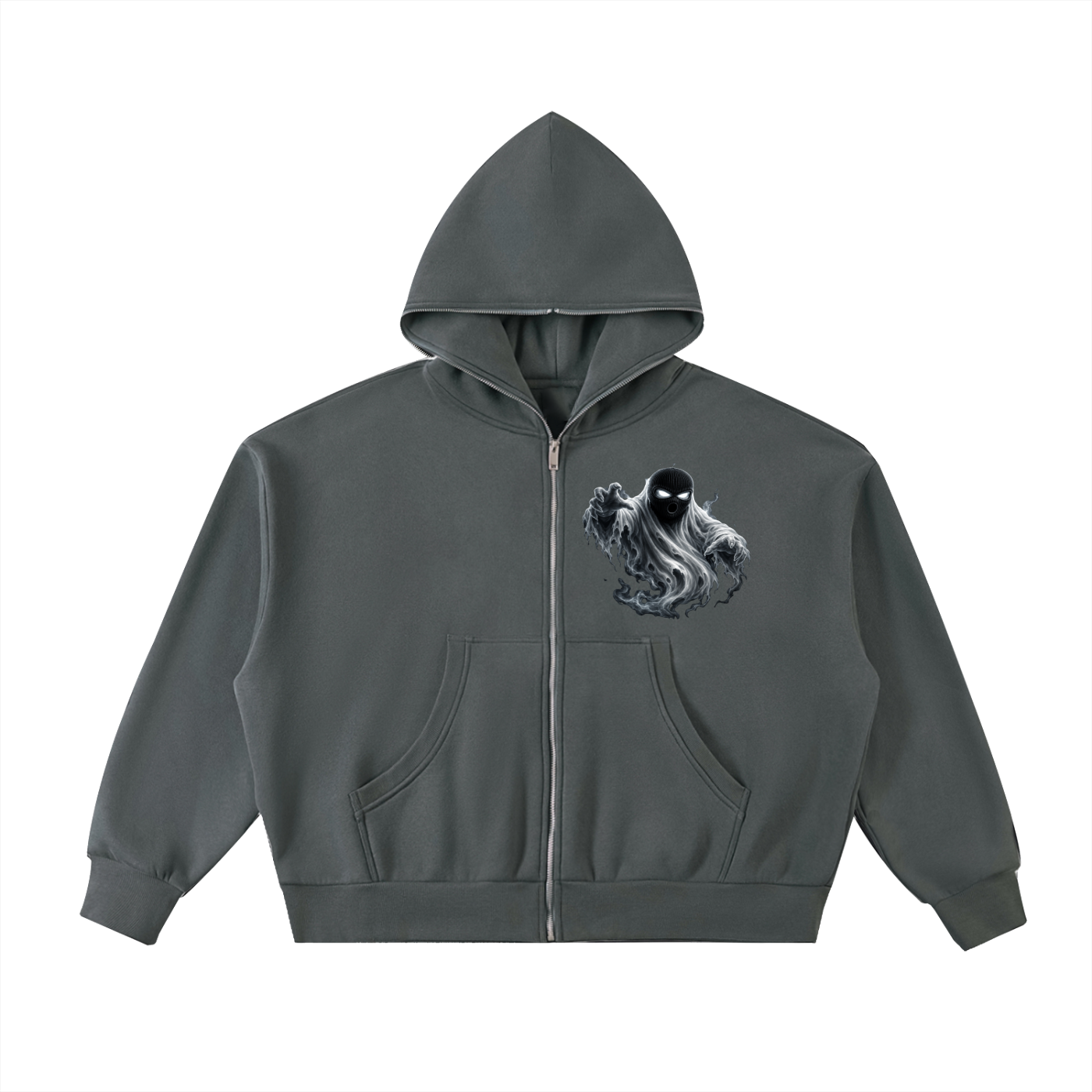 Fleeced Full-Zip Boxy Halloween Skii Mask Da Ghost Hoodie