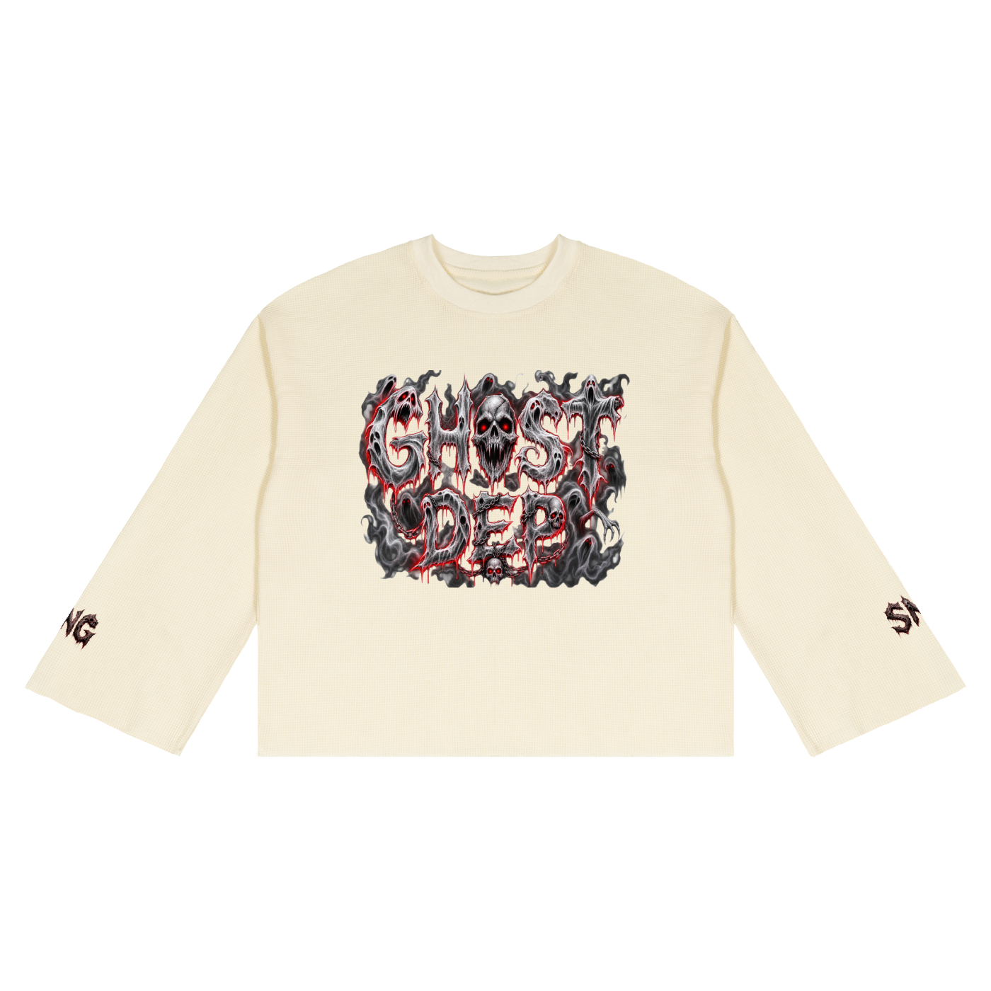Unisex Waffle Raw Edge Ghost Dep T-Shirt