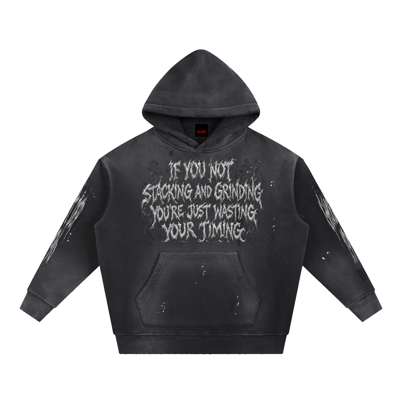 Unisex Vintage Washed Frayed Ghost Dep Fleece Hoodie
