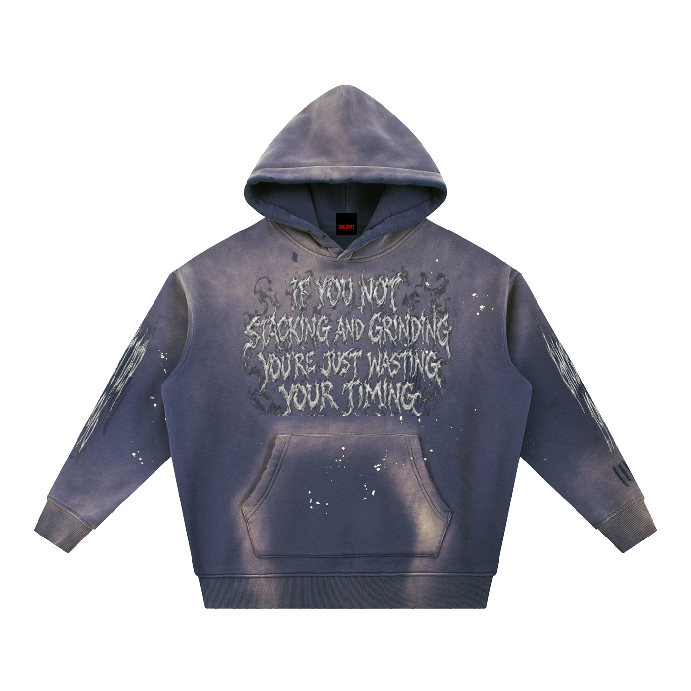 Unisex Vintage Washed Frayed Ghost Dep Fleece Hoodie