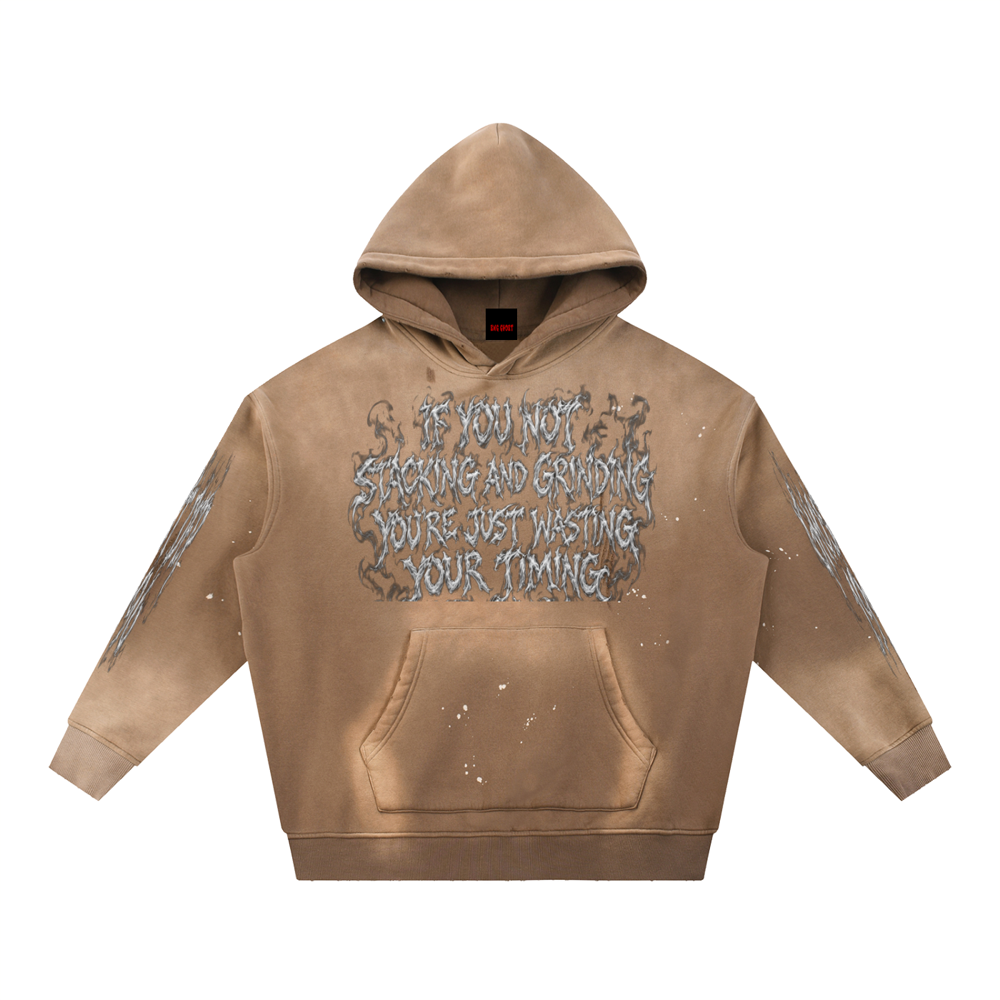 Unisex Vintage Washed Frayed Ghost Dep Fleece Hoodie