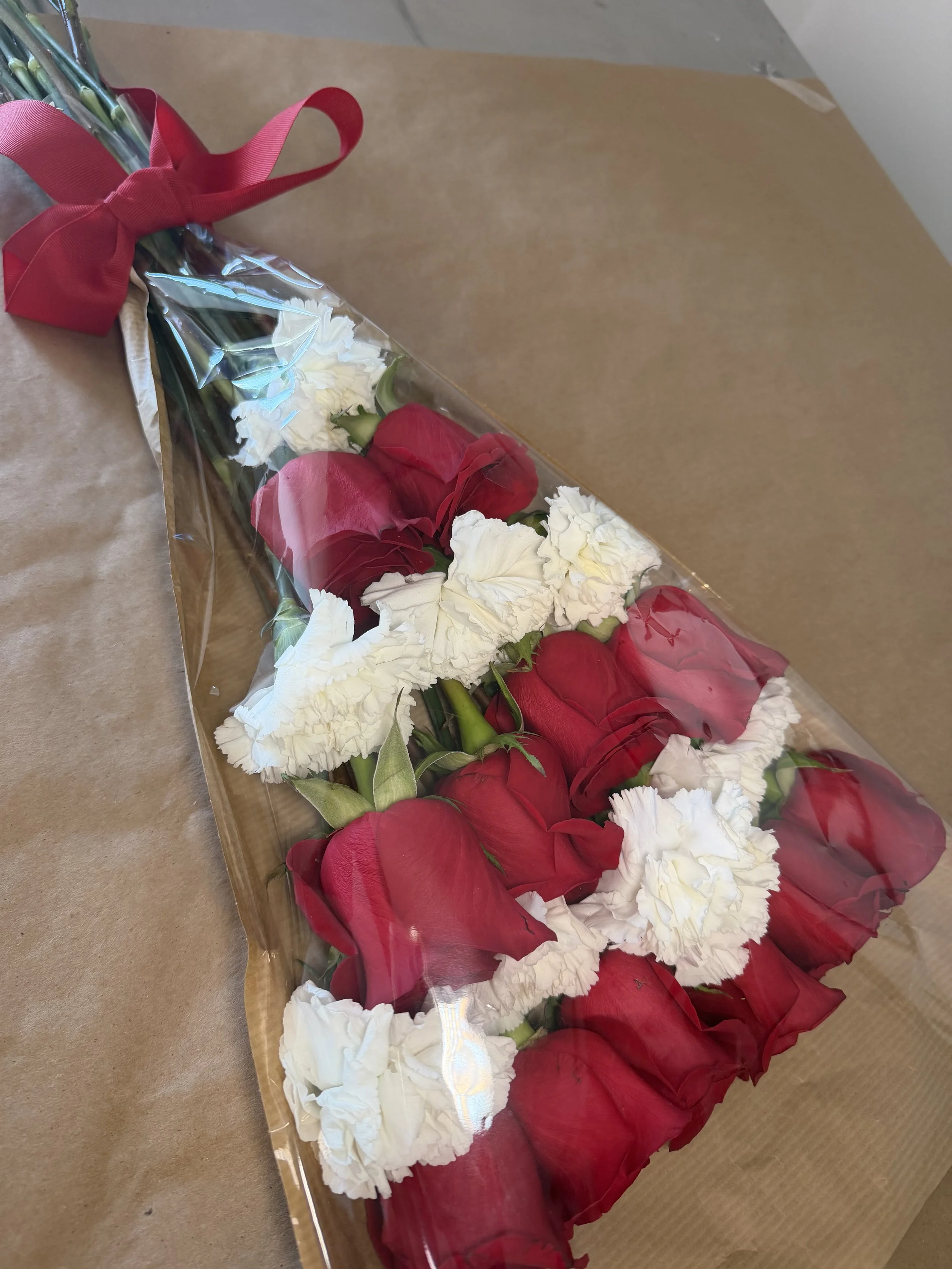 Premium Long Stem Red Rose & White Carnation Bouquet