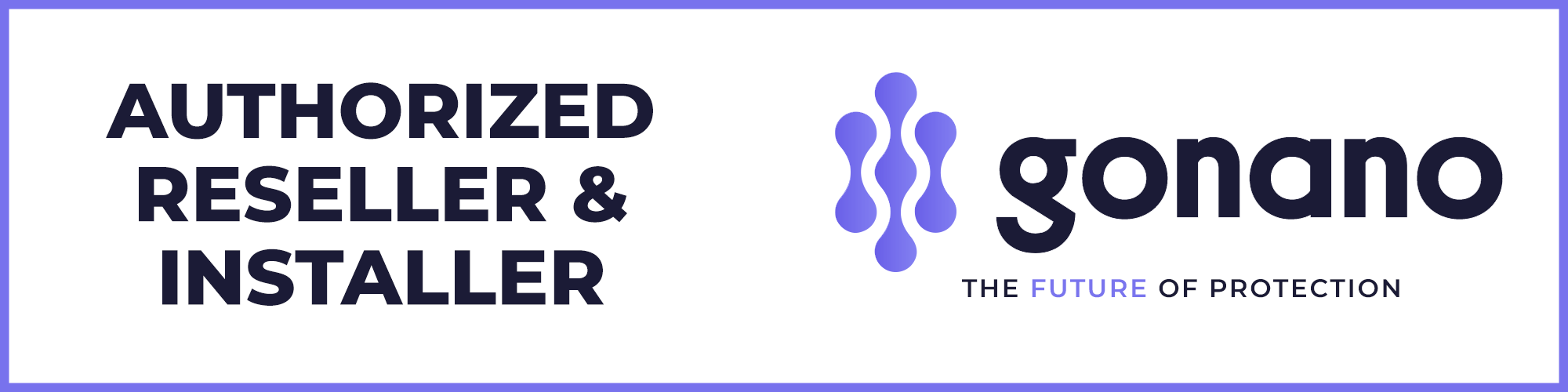Banner for Sonano with the text "Authorized Reseller & Installer," a logo, and the tagline "The Future of Protection."