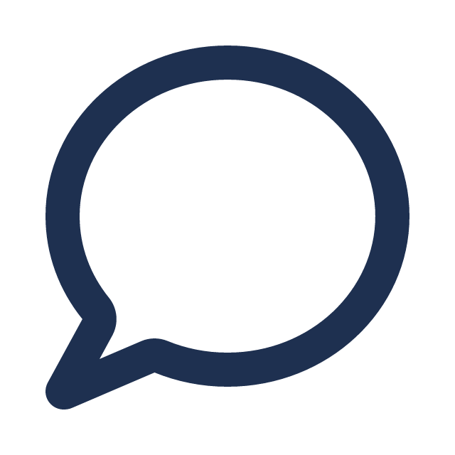 A large chat bubble icon in dark blue set against a transparent background.