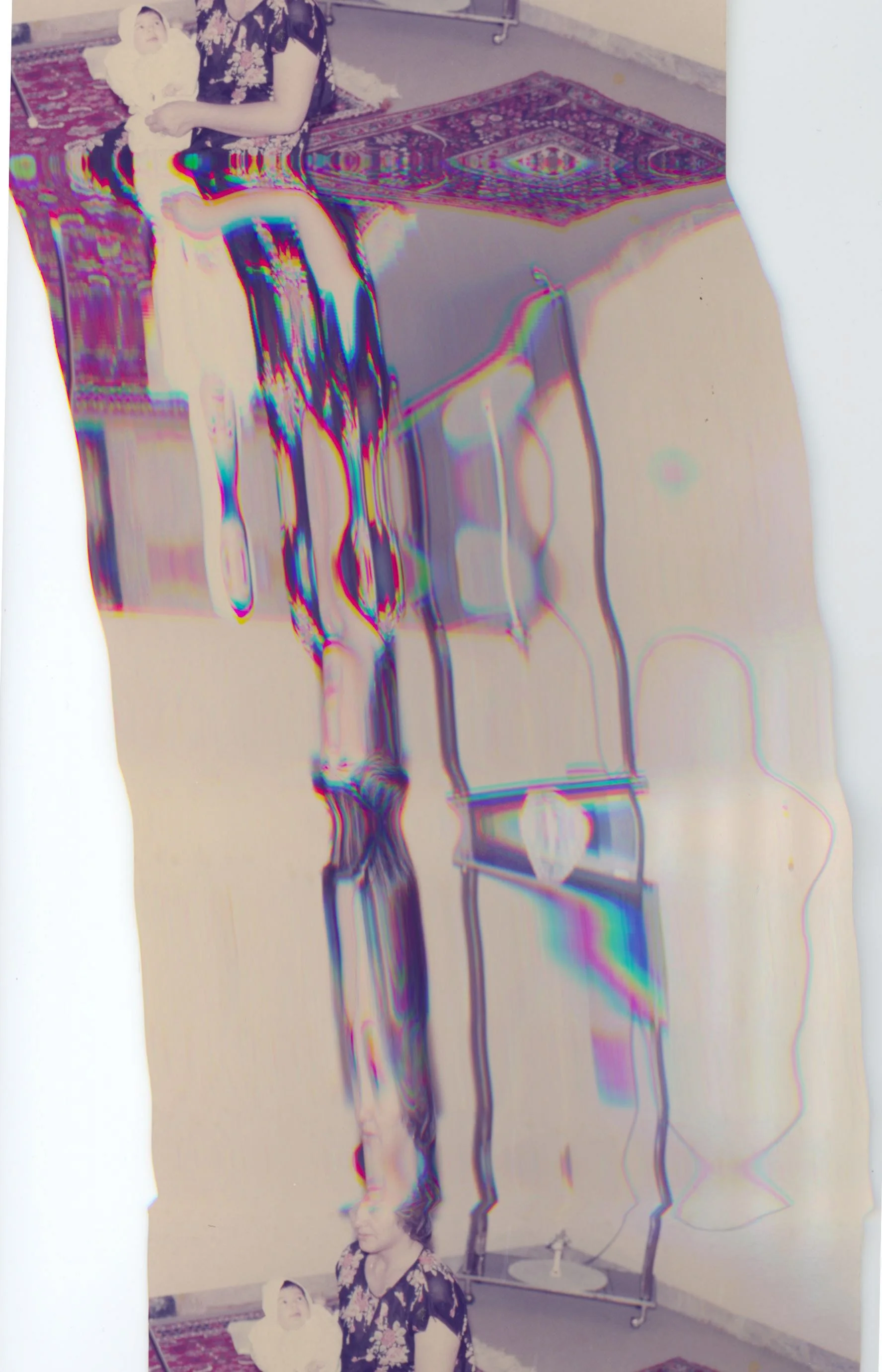 The family photographs, my only keepsakes from my past and family identity, accompanied me during migration. Each photo holds its own narrative, much like stories woven into carpets. I placed the photos under a scanner and moved them without pausing,