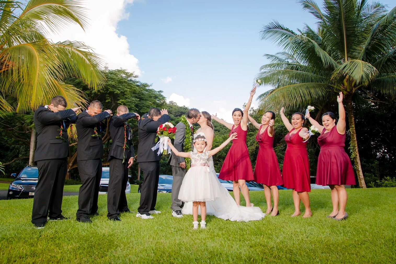 oahu wedding party bride and groom portrait