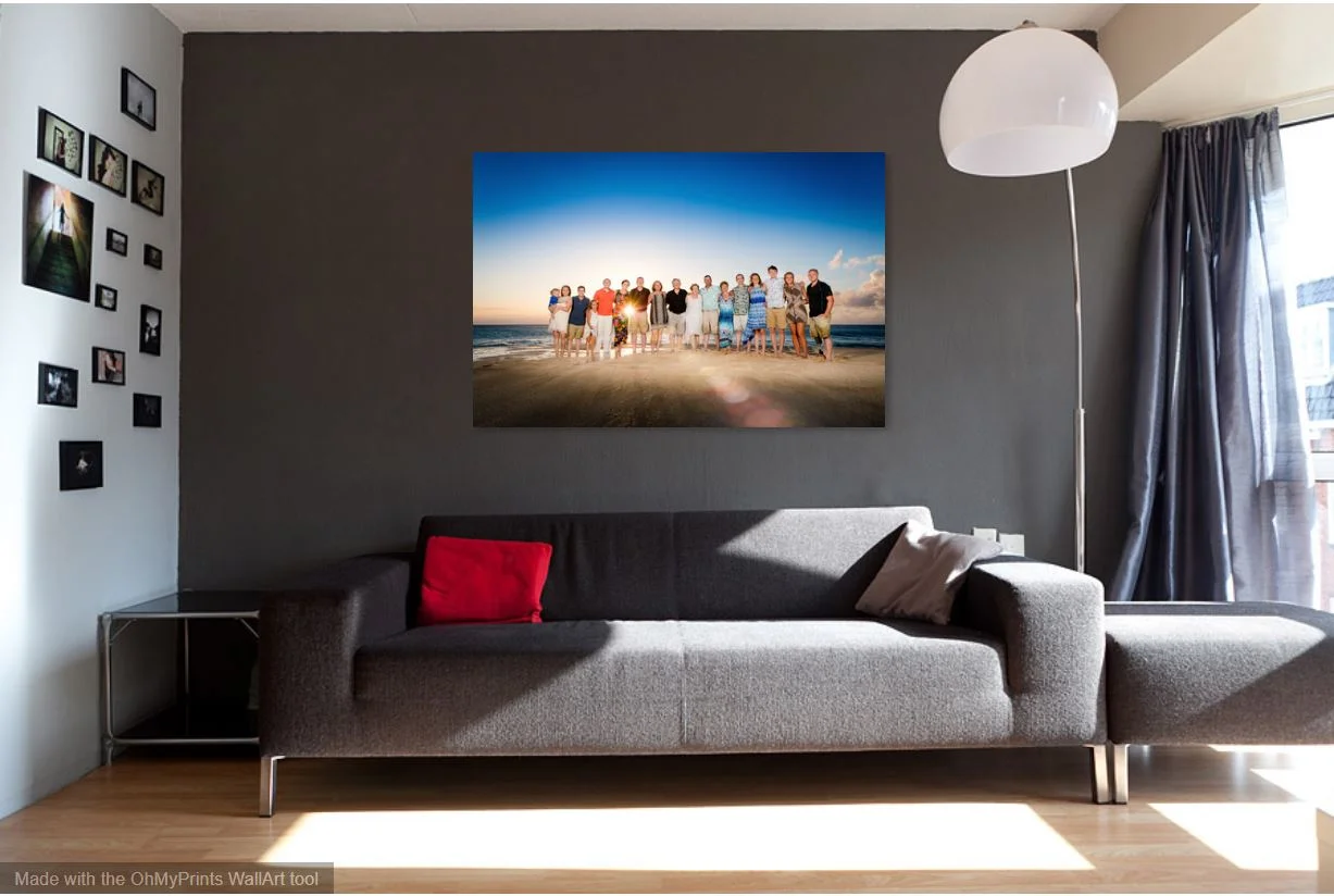 living room wall art enlargement family vacation photo