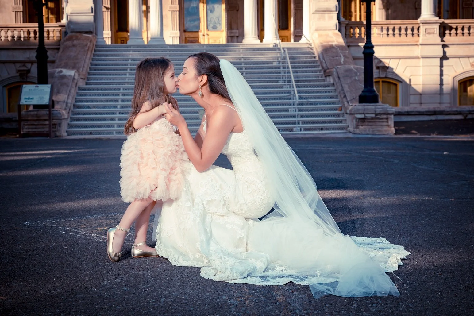 bridal portrait with flower girl