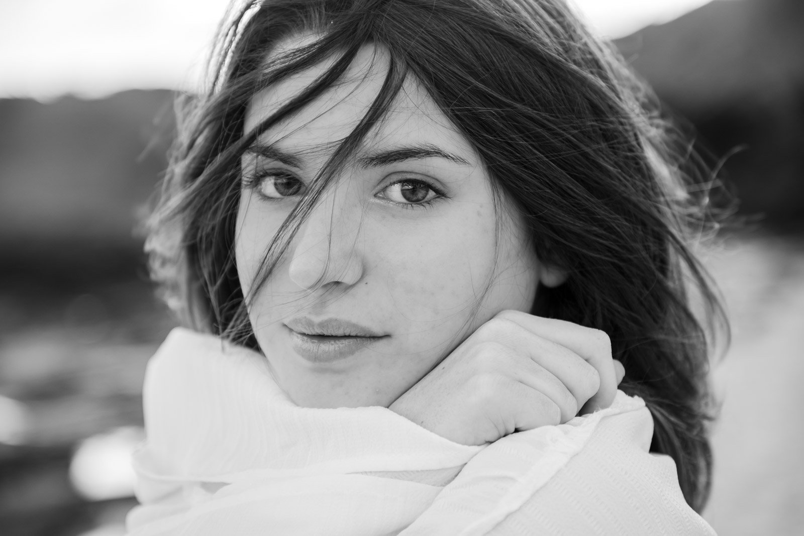 black and white portrait of high school senior