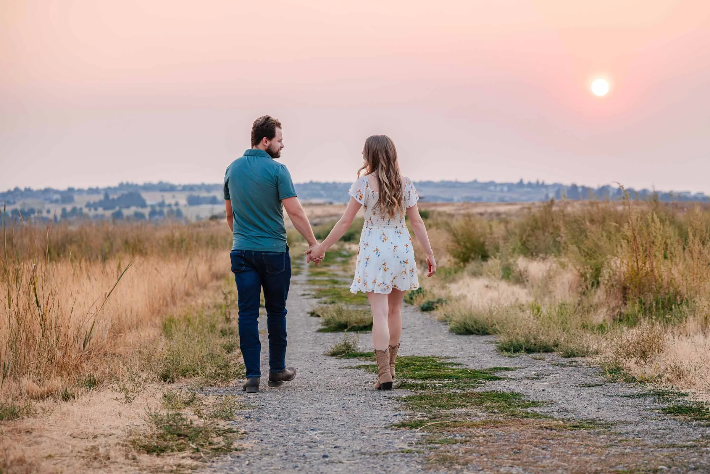 spokane couples sunset walk portrait
