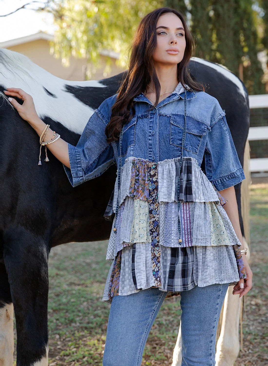 Bohemian Patchwork Denim Tunic