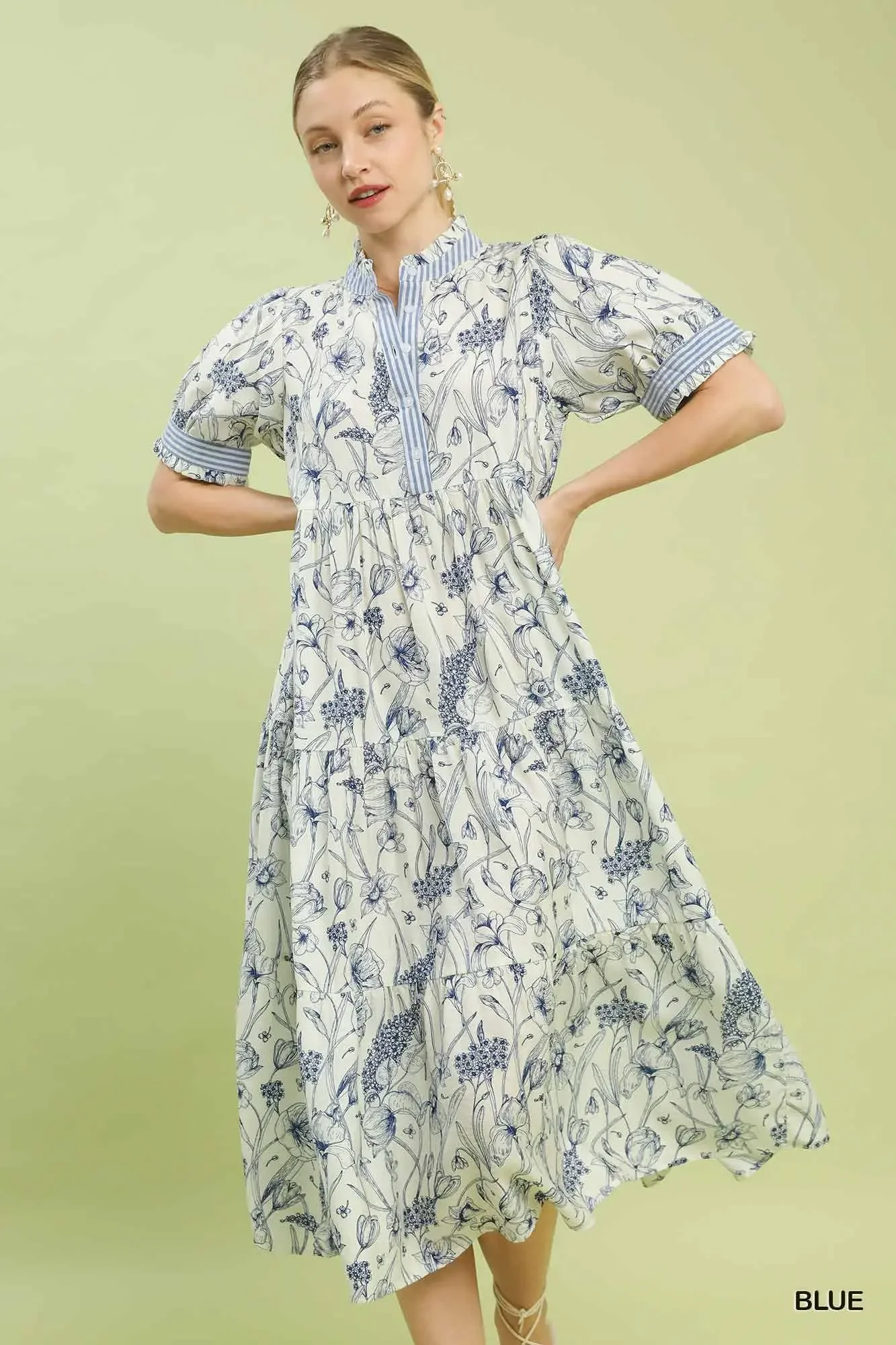 Blue Floral Maxi Dress - Size Medium