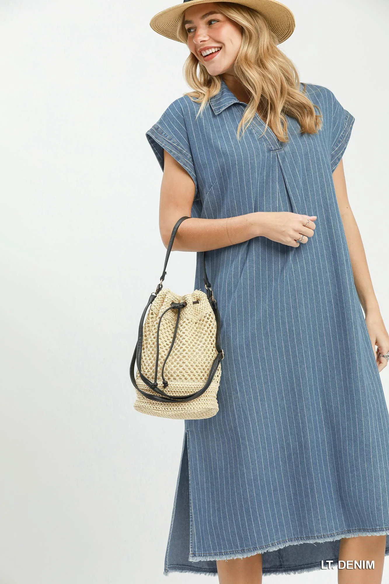Pinstripe Denim Midi Dress - Size Large