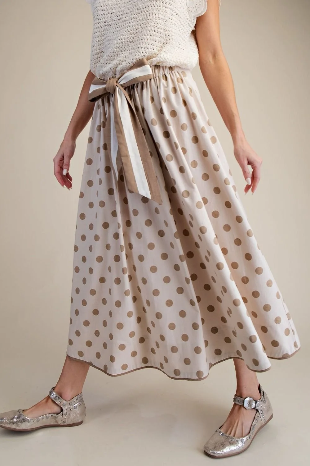 Polka Dot A-Line Midi Skirt