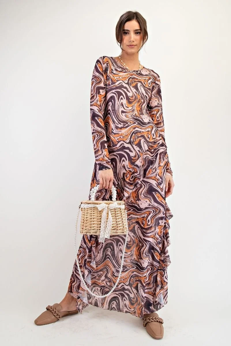 Swirl Print Maxi Dress - Size Small
