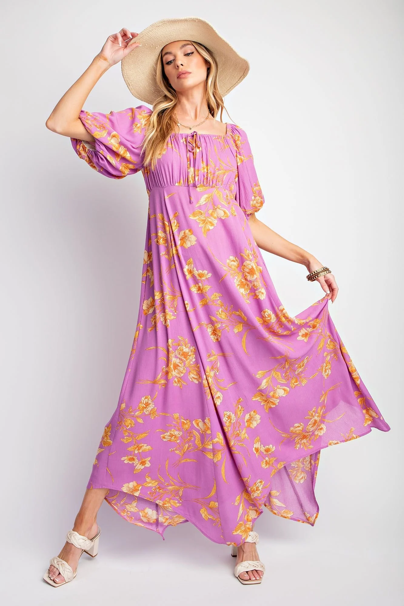 Lavender Boho Floral Maxi Dress