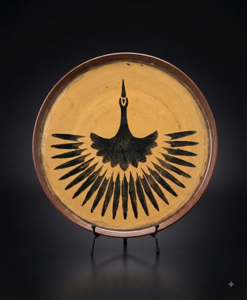 Water Bird Dinner plate Mustered Brown 002