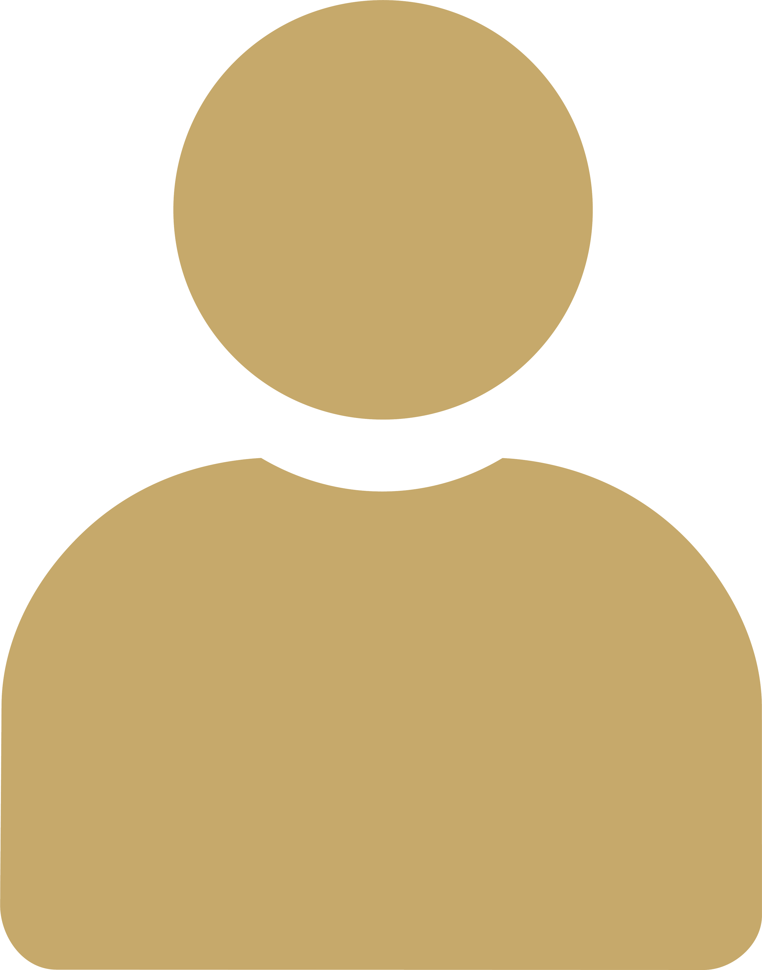 A minimalist digital illustration of a person with a round head, no facial features, and a large upper body in gold color, with black background.