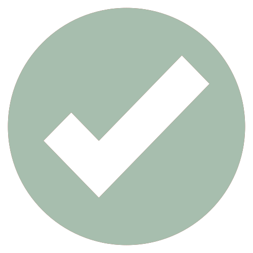 Black check mark inside a light green circle.