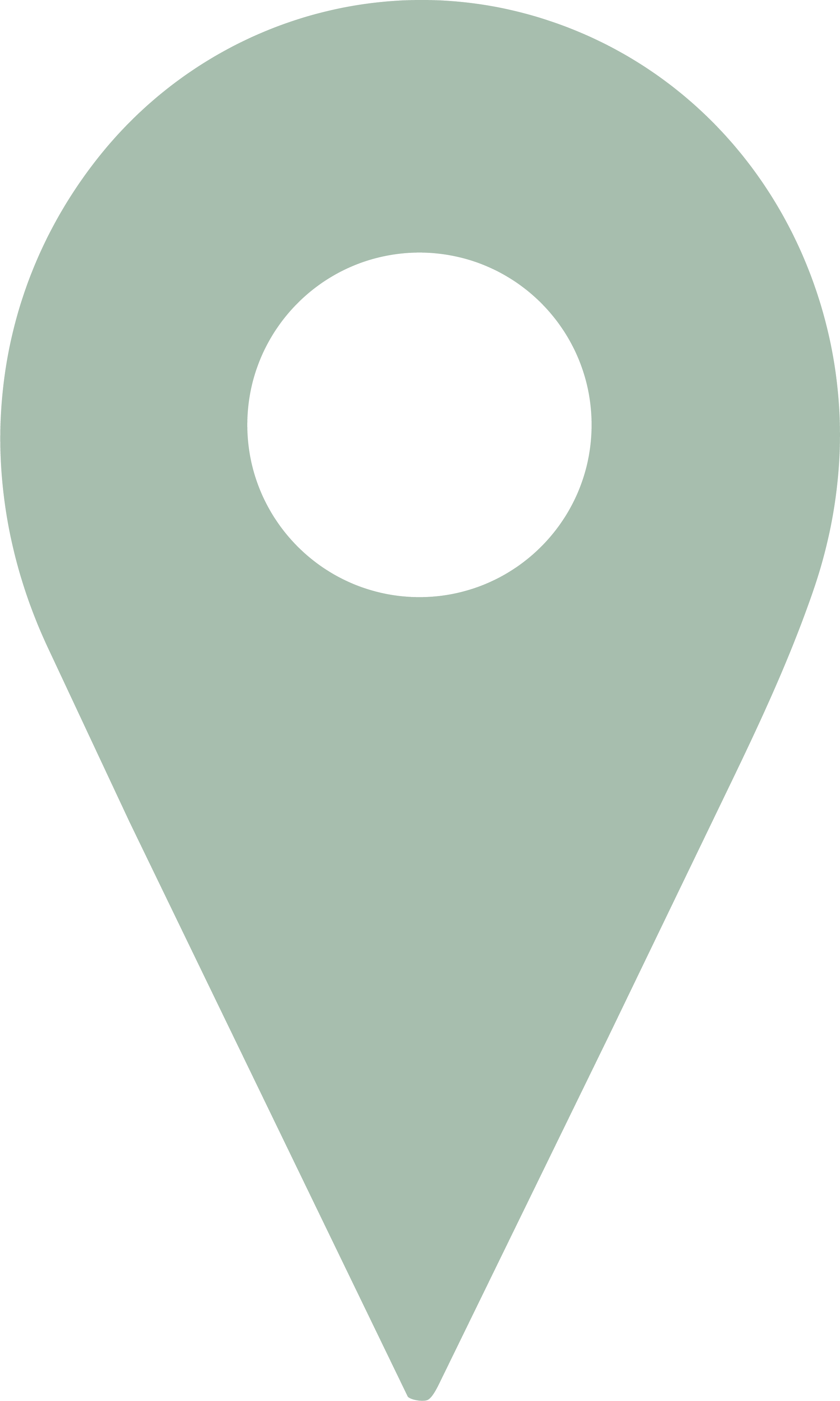 A location pin icon with a greenish hue and a black circle in the center.
